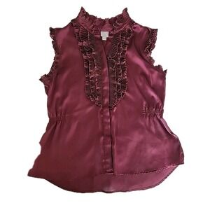 Converse One Star Women's XL Sleeveless Ruffle Burgundy Blouse Cinched Feminine